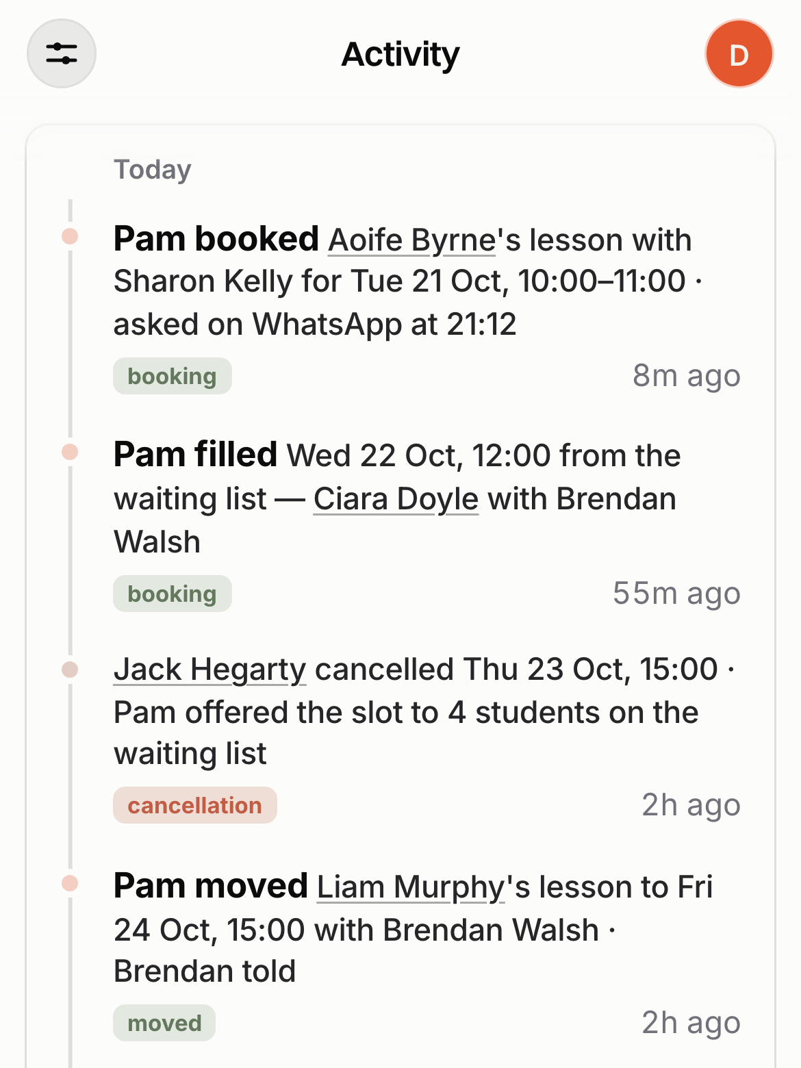 The same Activity view on a phone